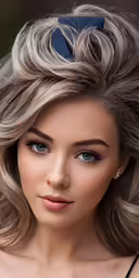 an attractive woman is wearing blue ribbon in her hair