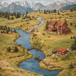 a beautiful, scenic view of a house that is perched in the middle of a valley
