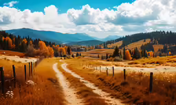 the road is empty and there are some trees