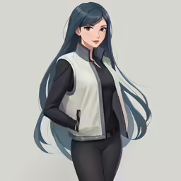 an anime style character with long black hair