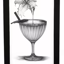a drawing of a flower in a vase with water dripping from a bottle