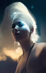 a girl is shown with a blue smoke on her face