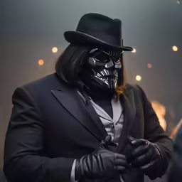 the person in the suit is dressed like a darth vader