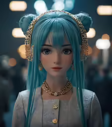 a girl with green hair and blue hair is posed for a photo