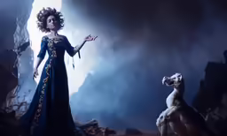 woman with dog in an artistic scene