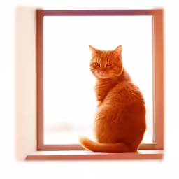 an orange cat sitting on top of a window sill