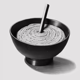 an artisan bowl with some noodles in it