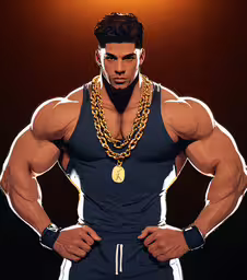 a drawing of a person with chains,a photo of a man wearing chains with his hands on his hips