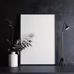 two plants next to a poster on the wall