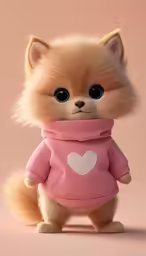 small furry toy dog dressed in pink shirt