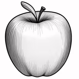 an apple drawing with a black outline on a white background,an illustration of an apple ornament in black and white