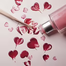 pink lips are scattered around the bottle