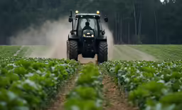 a tractor sowing crops in a field with a person on the front