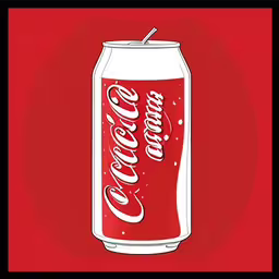 a can of coca - cola is featured on a red background,the image shows the front and side of a can,an illustration of a coca cola can with two straws,coca - cola can on a red background,a drawing of a coca cola can