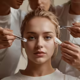 people getting their hair and makeup done by someone in a salon