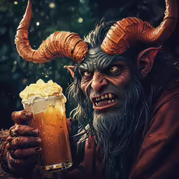 a horned man drinking beer with horns