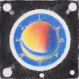 a painting of an inverted circular with words underneath