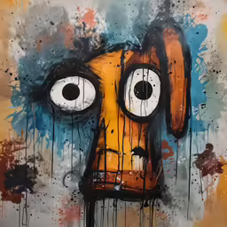 the painting has paint drips covering it up