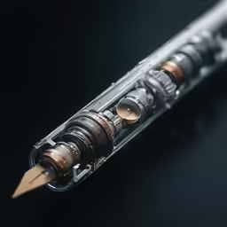 a metal ballpoint pen is covered with other small pens