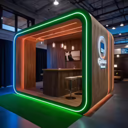 an interactive counter with two stools sitting in front of it