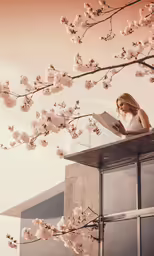 a woman sits in a window sill reading a book
