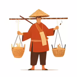 an old man is carrying bags full of fire