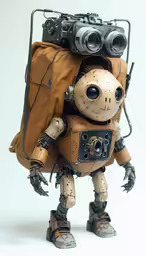 the robot is carrying an open backpack in the studio