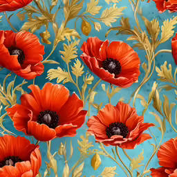 a bunch of flowers are painted on a blue background