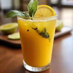 glass filled with a beverage sitting on top of a table