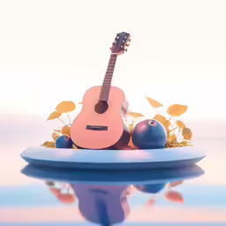 a guitar with some fruit on it and leaves