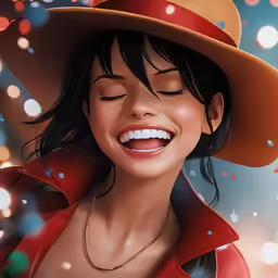 a lady wearing a hat is smiling at something
