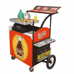 a cart for food that is sitting on a white background