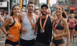 a group of people that are standing in the street