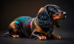 the dog is standing in front of the camera