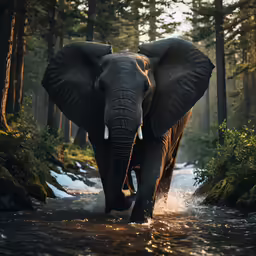 an elephant is wading through some water