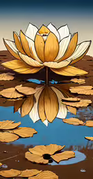 a picture with waterlilies floating in it,a large white flower sitting on top of water