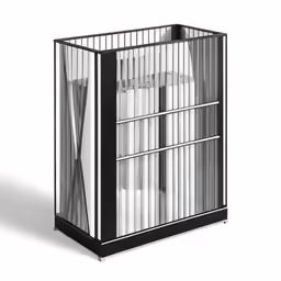 a metal cabinet with multiple shelves and doors