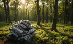 a pile of clothes in the middle of the forest