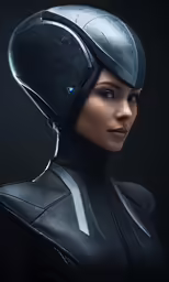 a woman wearing a helmet and a cat suit