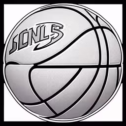 a black and white logo for a basketball,a basketball ball with the word sonds on it,a basketball ball that is in a drawing style,a basketball ball with the word dunls on it,a white basketball with the word sonic on it