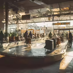 people walk in and out of an open airport lobby