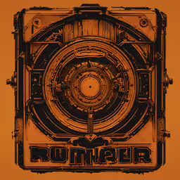 a black and orange image of a round object,an image of a photo on the side of a piece of paper