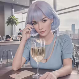 a woman that has a glass of wine and a cell phone