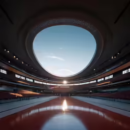 a large circular room with many benches and windows