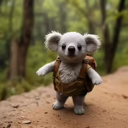 there is a small white koala bear in the woods