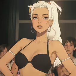 a drawing of an anime woman wearing a bra
