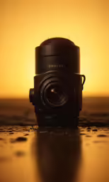 a black camera sitting on top of a table