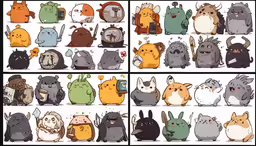 several different kinds of cartoon characters with one cat