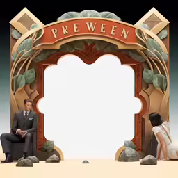 there are people in front of a big sign