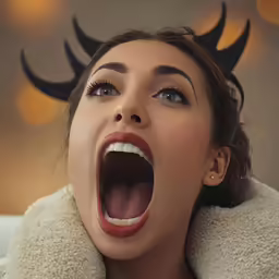 a woman with an open mouth and big ears